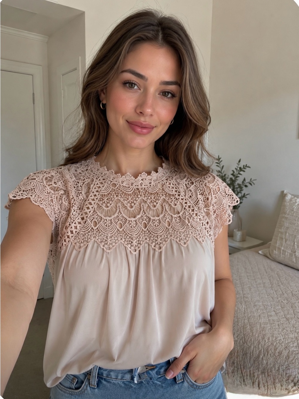 NWT SABRINA LAUREN Womens 2X Blush Pink Lace Short Sleeve Blouse Top Plus Size